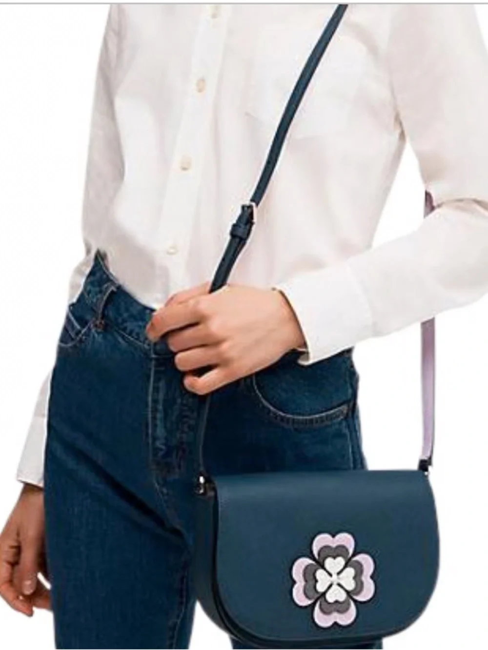 Kate Spade Reiley Spade Crossbody Bag with Lilac Gray & White Floral Applique